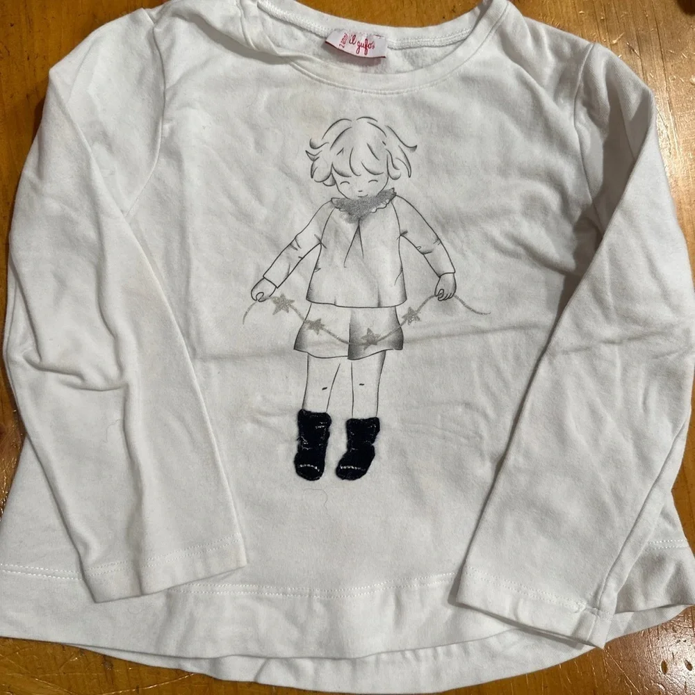 Il Gufo White Kids Shirt with Graphic Design lightly lined sz 2T